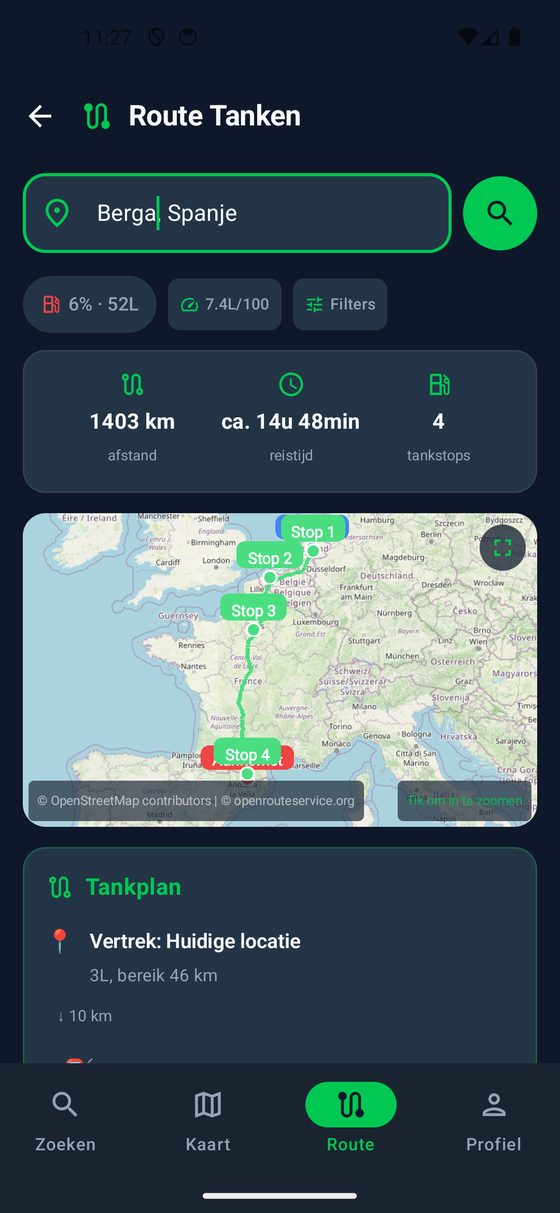 Slimme routeplanner - goedkoopste tankstops langs je route plannen